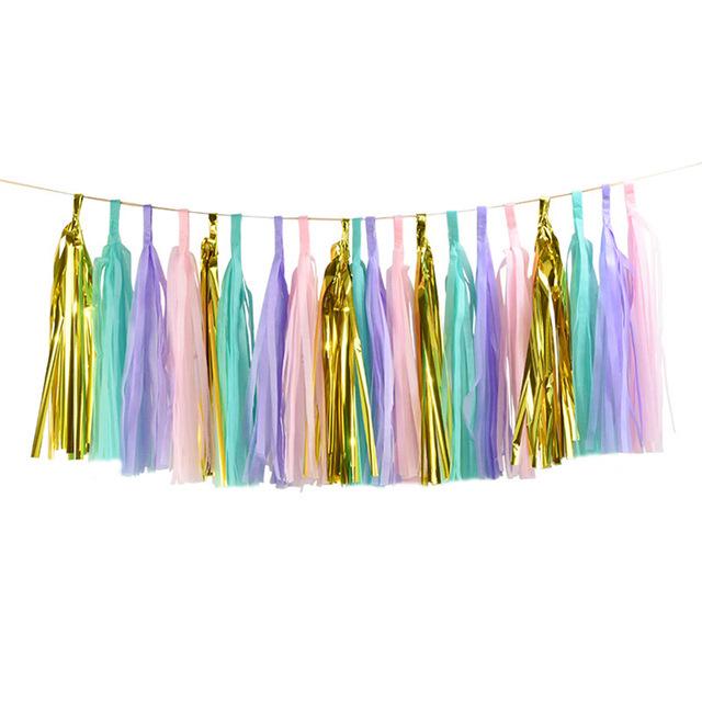 15-Piece Paper Tassel and PET Ribbon Set for Birthday Party Decorations