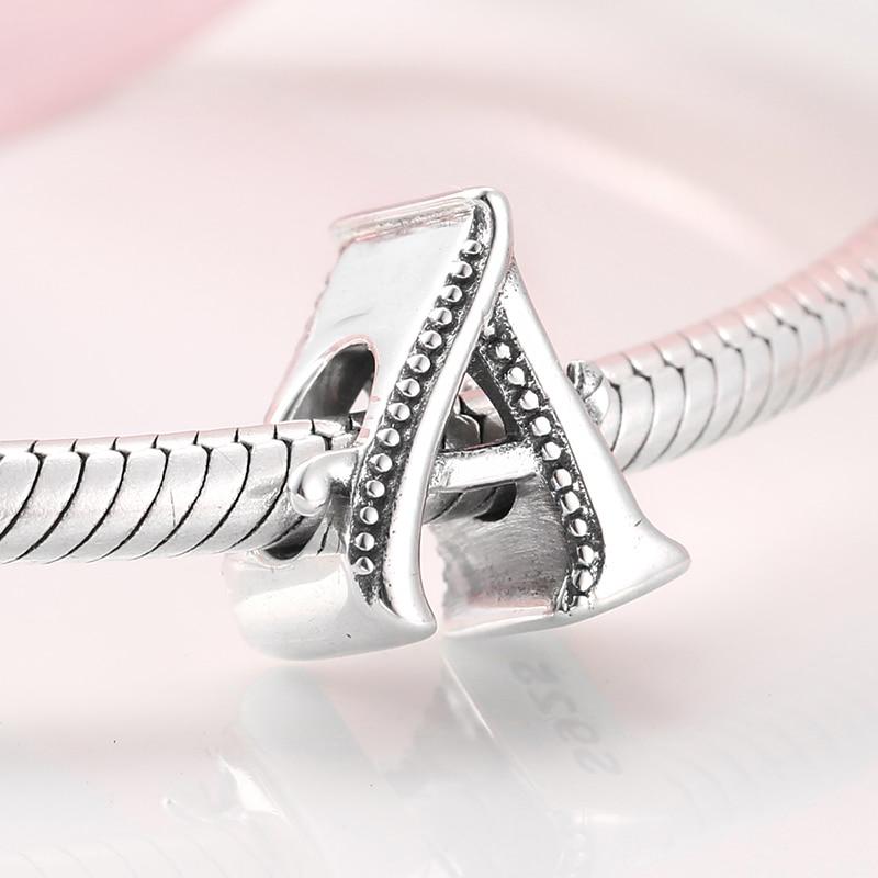 925 Sterling Silver Fashion Delicate A To Z Alphabet Letter Beads Fit Charms 925 Bracelets Bangles Diy Jewelry