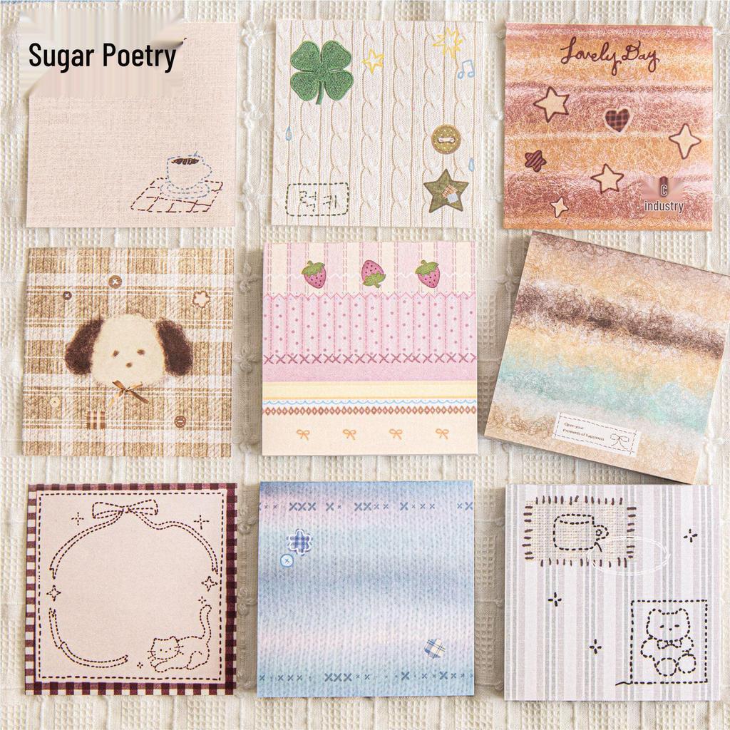 Sugar Poem White Kraft Sticky Note Set - Handmade Fabric Base, Series 4