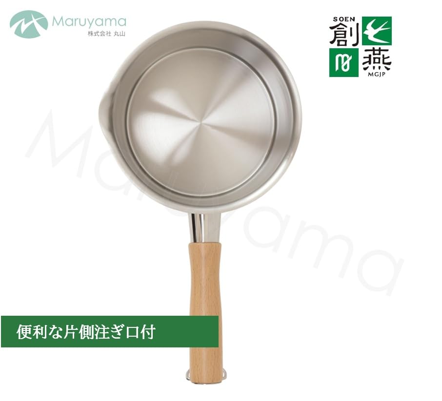 Maruyama Giken Souen Deep Saucepan 16cm with Spout SE-41, IH and Gas Stove Compatible, Stainless Steel, Wooden Handle, Made In Japan (Tsubame-Sanjo)