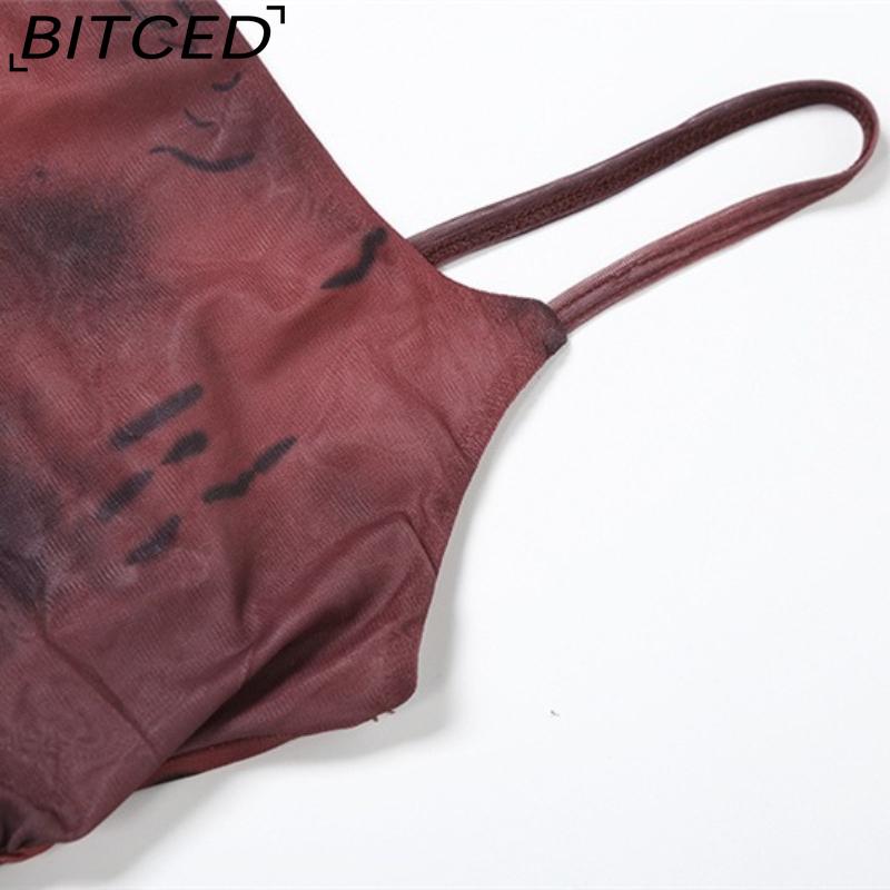 BITCED Spring Women's Solid-Colour Slim-Fit Streetwear Halter-Neck Backless Printed Top