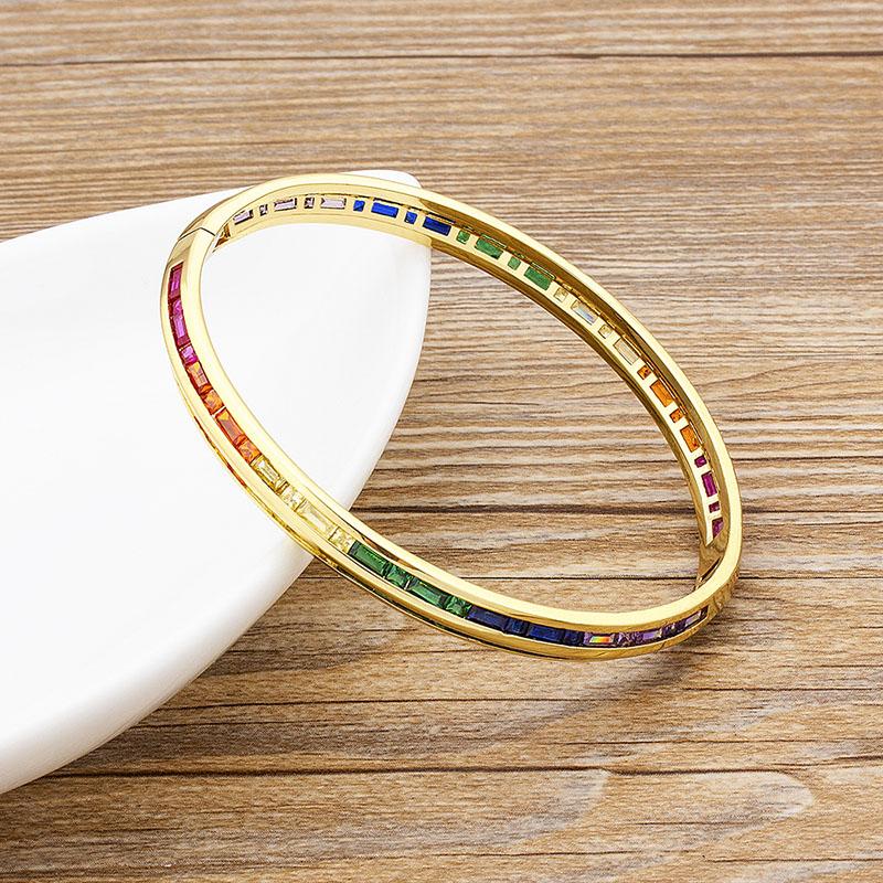 AIBEF 2021 New  Charm Rainbow Rhinestone Bangles Copper Zirconia Cuff Bracelets High Quality Jewelry Gift For Women Girls