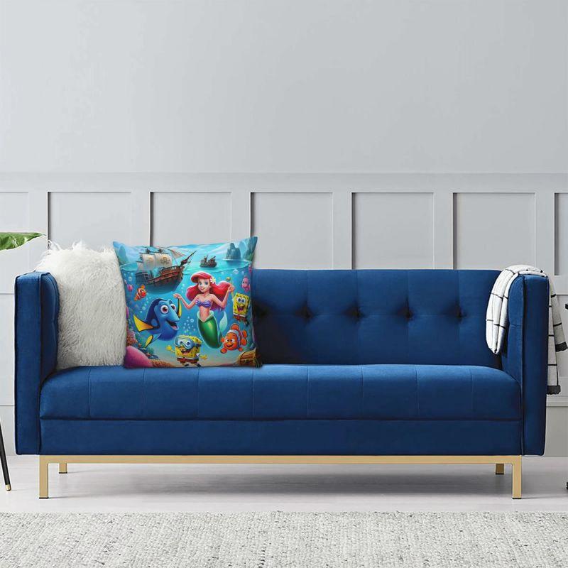Custom Litt Mermaid SpongeBob Finding Nemo Nordic Pillow Cover Home Decorative Disney Anime Cushions for Sofa