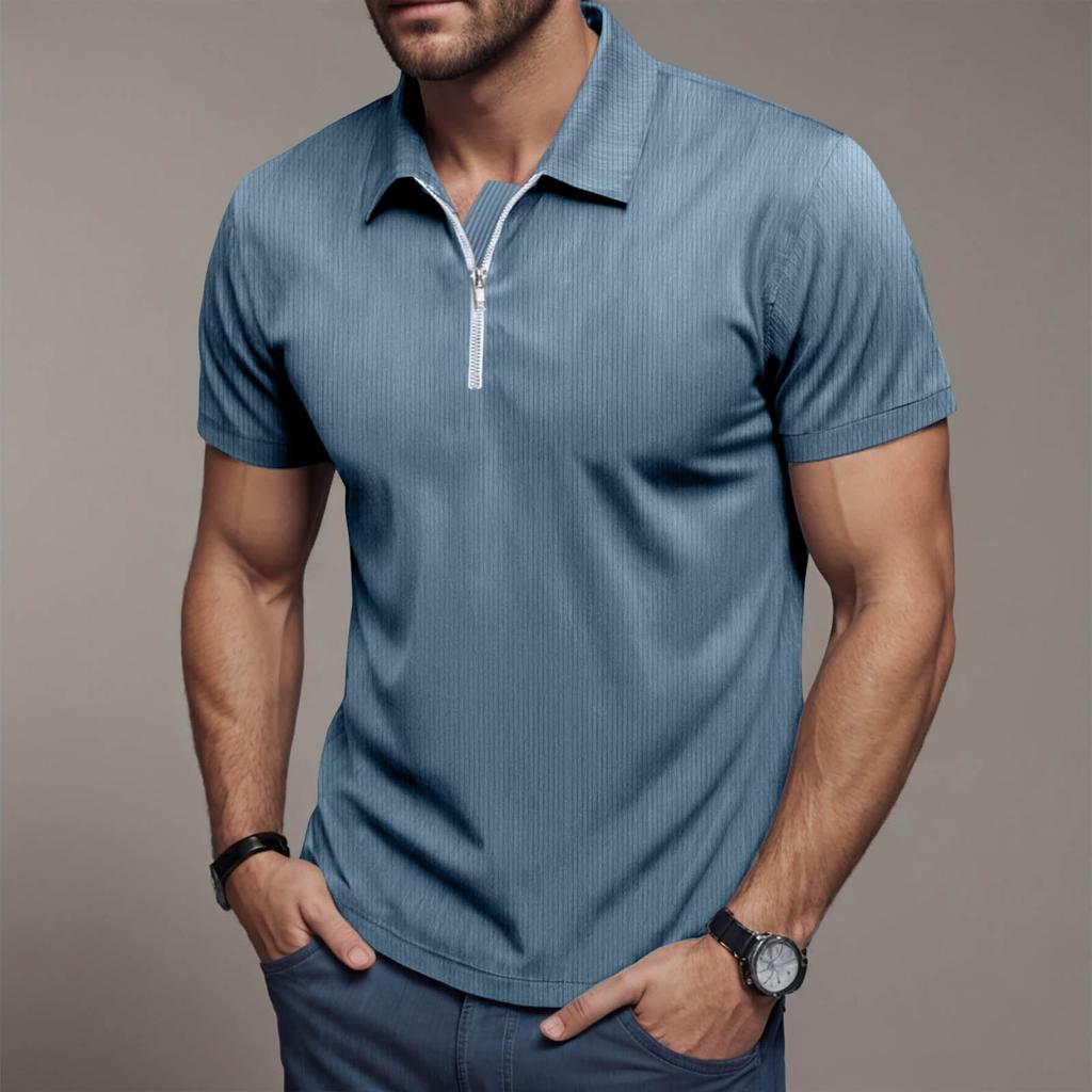 Men's Summer Loose Tee Corduroy Half Zipper Lapel Short Sleeved T-Shirt Solid Color Lightweight And Breathable Shirts Tops