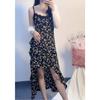 New early spring cold black floral suspender dress children's French temperament irregular long dress