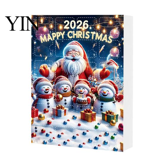 Christmas Advent Calendar 2026, Snowman 24 Day Countdown Box with Acrylic Hanging Holiday Pendants, Festive Tree Decor, Gift for Kids Girls