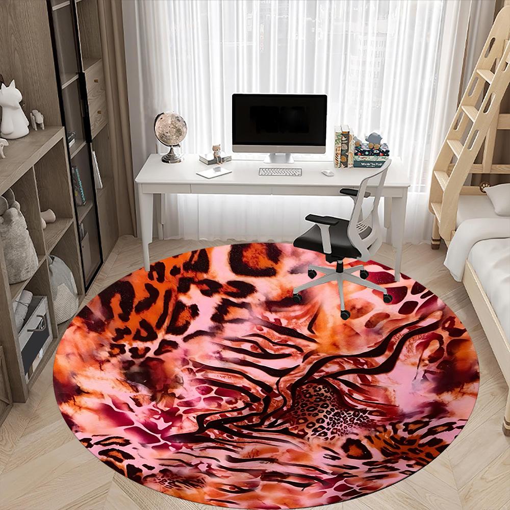1 Stück Runde Teppich mit Leopardenmuster für das Büro, Rutschfest, Weich und Langlebig, Büroteppich zur Innendekoration, Perfekt für das Büro, Schöne Dekoration yy26032306