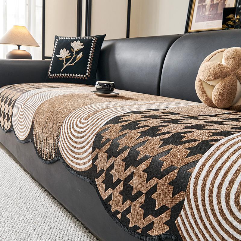 

Leather Big Black Cow Sofa Cushion Irregular Four-Season Universal Special-Shaped High-End Light Luxury Seat Cushion Non-Slip Cover Cloth Towel 90*90cm