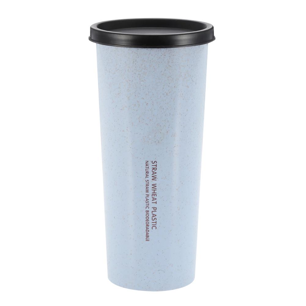 470 ml Wheat Straw Water Cup with Straw Multi Functional Double Lid   Coffee Mug Pink