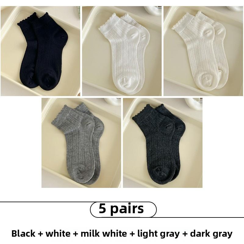 5 Pairs of Women's Summer Thin Boneless Hollow Lace Short Tube Socks