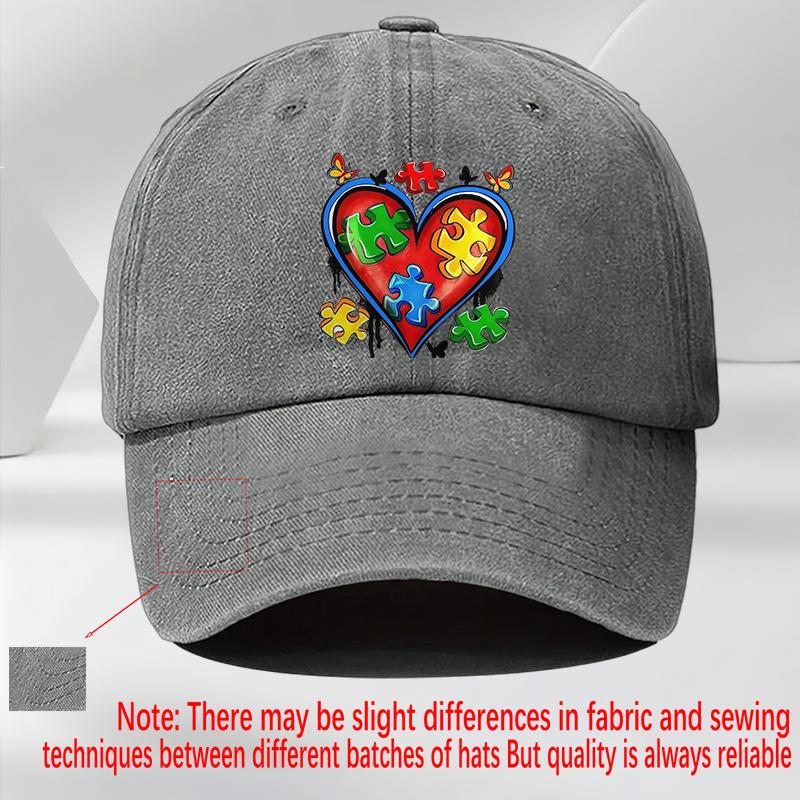 Autismus Bewusstsein Herz Puzzle Druck Baseballkappe Unisex Lässig Polyester Verstellbar Atmungsaktiv Kopfbedeckung