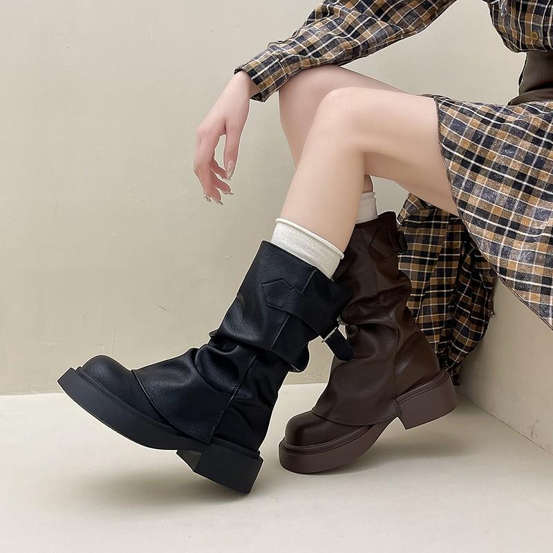 Short trouser boots women's autumn new short boots pleated thin thick-soled fashion boots