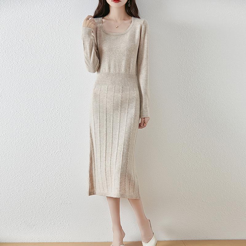 Women Sweater Dress 100% Wool MODERN NEW SAGA O-neck Knit Long Pullover Winter Jumpers Wool Long Dress Female