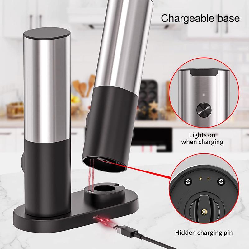 1/2 STÜCK Elektrische Salz- und Pfeffermühle aus Edelstahl mit Ladestation Automatische wiederaufladbare Pfeffermühle Salz- Gewürzmühle