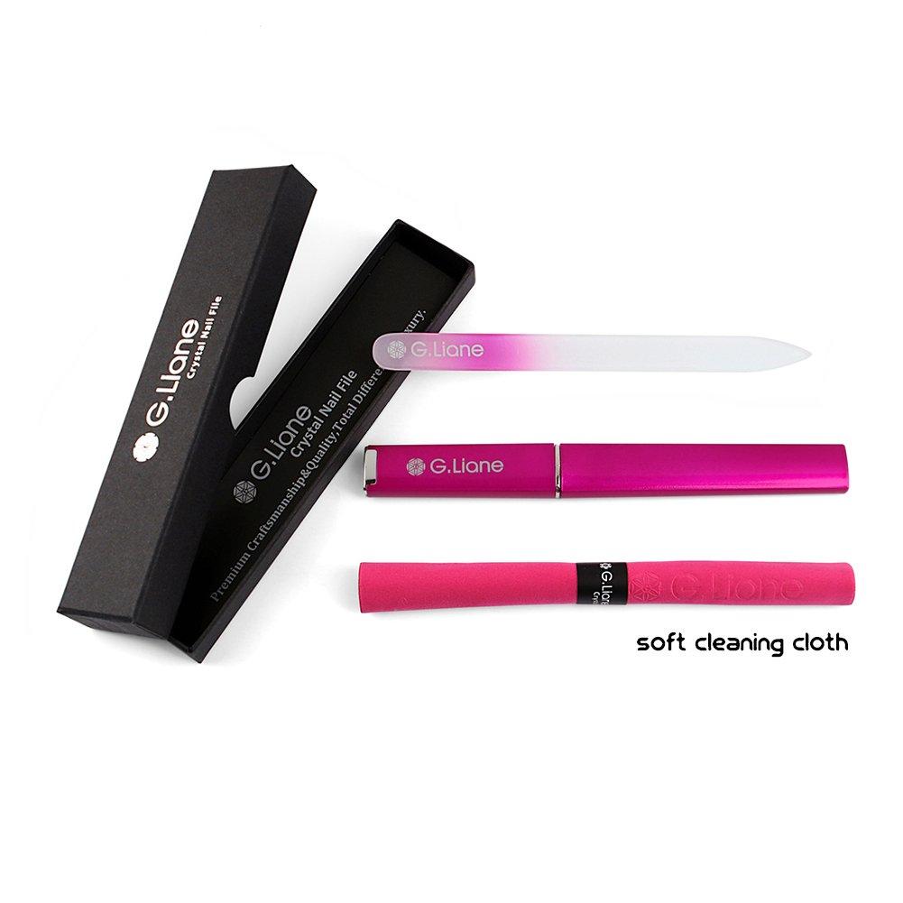 Professional Crystal Glass Nail File with Etched Glass Nail File for Manicure G.Liane Case, Double-Sided (Rainbow Pink)