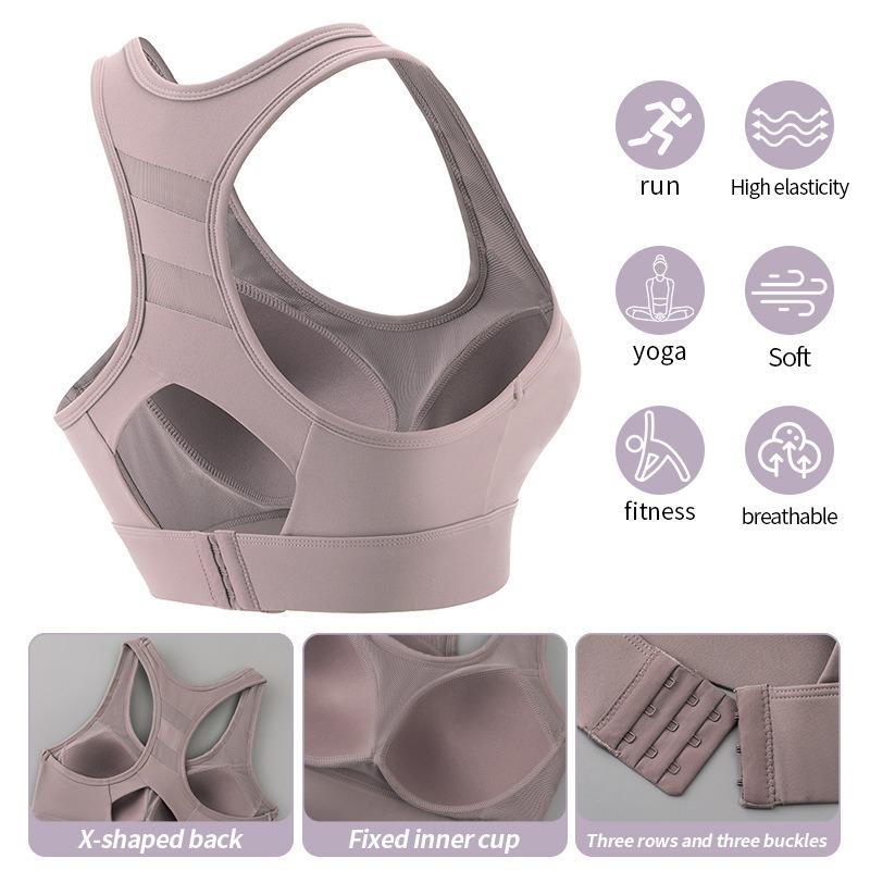 One-piece Fixed Cup High-strength Shockproof Gathered Sports Bra for Women Thin Style Beautiful Back Sports Bra