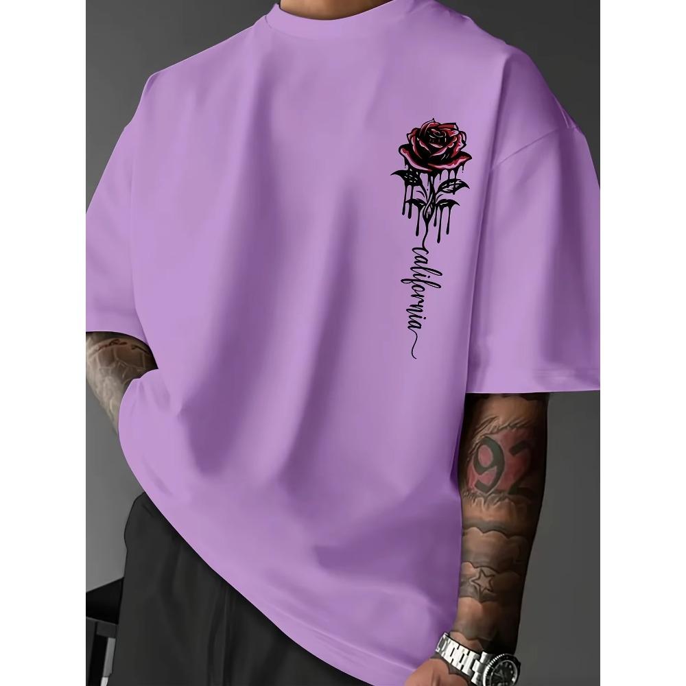 Summer Street Style Rose Print Short Sleeve T-Shirt Round Neck European And American Style Men's Women's T-shirt Tops