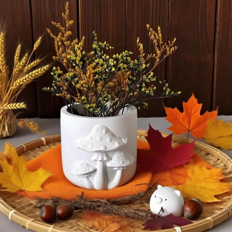 Mushroom Embossed Storage Box Silicone Mold, DIY Mushroom Pattern Cylindrical Candle Cup Mold, Candle Container Mold