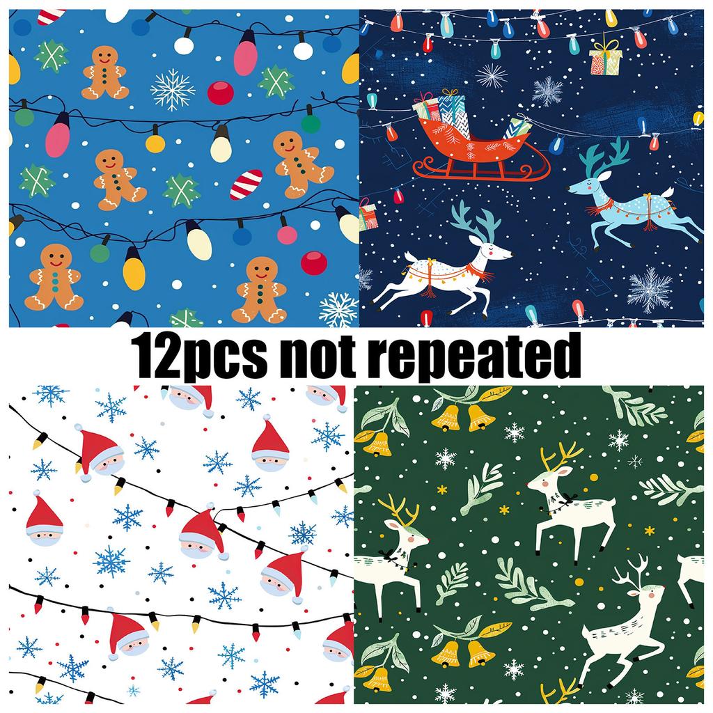 Merry Christmas DIY Craft Decorative Paper Set, 12 Sheets Creative Journal Scrapbook Background Paper