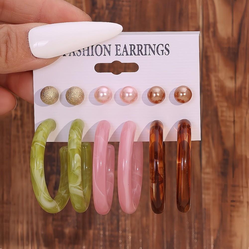 6pairs Elegant Chunky Water-drop Drop Earrings Matte Finish Luxury Teardrop Hoop Eardrop Bead Glossy Stud Earring Gift