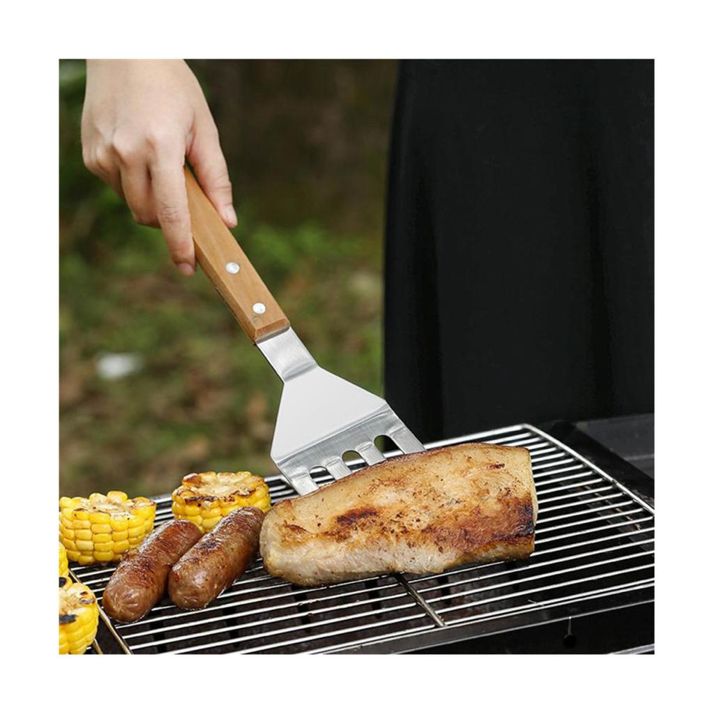 Wooden Handle Shovel Fork Outdoor Barbecue Tools BBQ Barbecue Set Grill Household Barbecue Clip , 3PCS