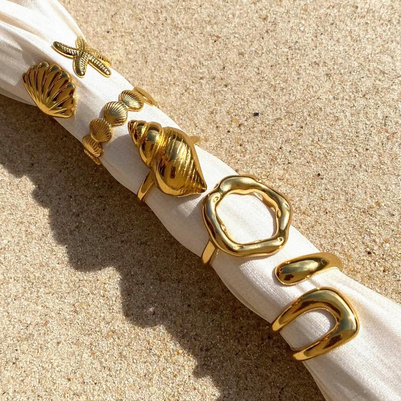 

Геометрическое широкое кольцо из нержавеющей стали цвета 18-каратного золота, водонепроницаемое, модное, минималистичное, эффектное, очаровательное украшение для женщин