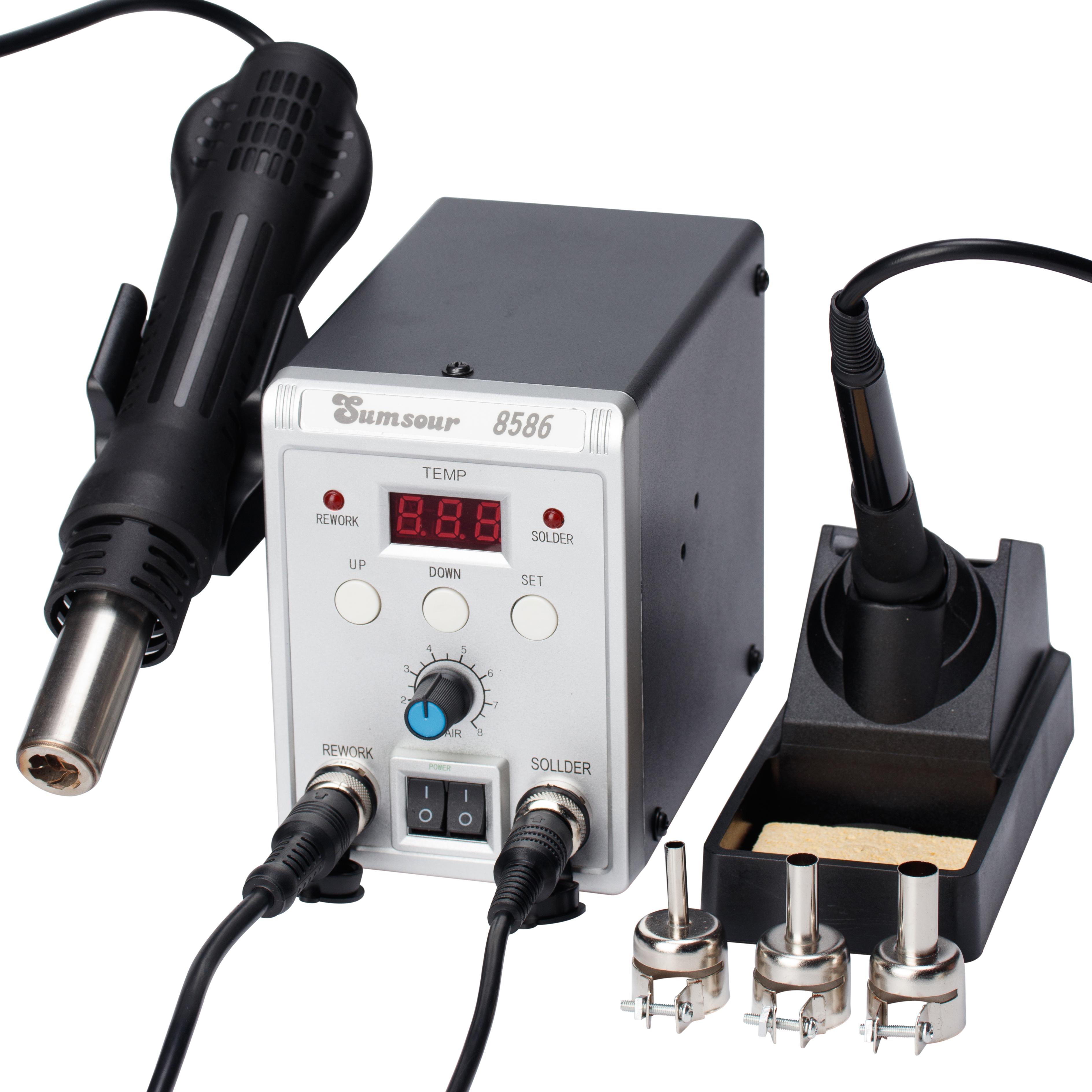 

Sumsour 8586 Soldering Station 760W 2 in 1 Digital Display SMD Rework Hot Air Gun Solder Iron Welding Desoldering Repair Tools 220V EU Plug срібний