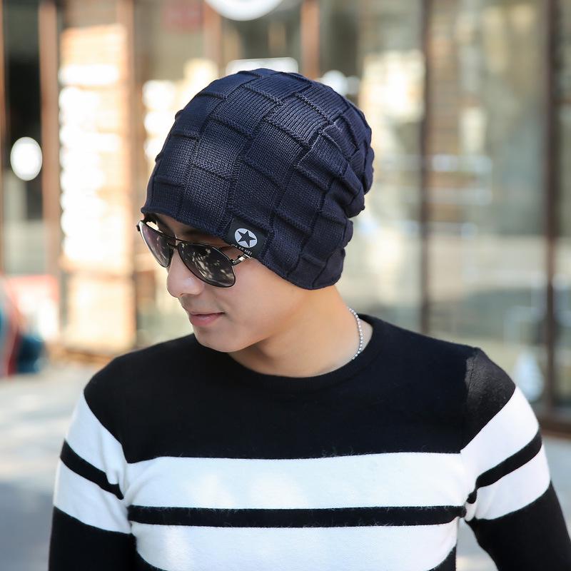 Wind autumn and winter velvet warm knitted cold hat outdoor cycling hip hop trendy sticker label fashion bag head wool hat
