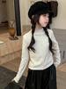 T-shirt a pois con volant e maniche lunghe per bambina - Stile coreano Autunno 2026 per bambini di media e maggiore età