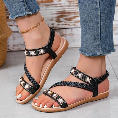 Fashion 2025 Fashion Women's Shoes New Elastic Band Women's Sandals Fashion String Bead Casual Sandals Women Summer Flat Sandalias Mujer