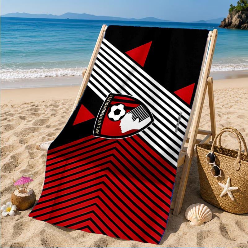Soccer Ball Afc Crest Printed Microfiber Beach Towel, Soft And Absorbent, Quick-Dry, Ideal for Summer Travel, Beach Essential, Swimming Pool