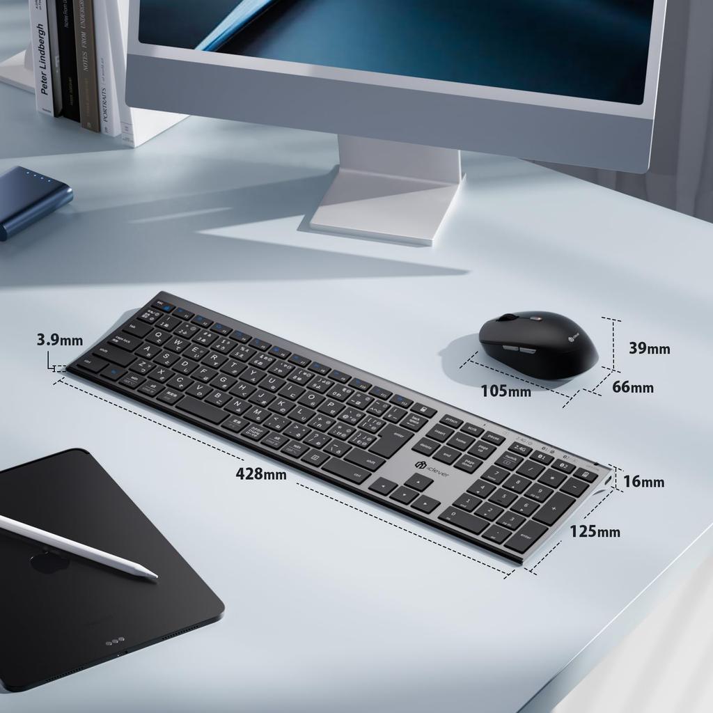 IClever DK03 Kombi-Tastatur- und Maussatz, Kabellos Bluetooth & 2,4G, JIS Japanisches Layout, Full-Size mit Ziffernblock, 4-stufig einstellbare DPI, Leise