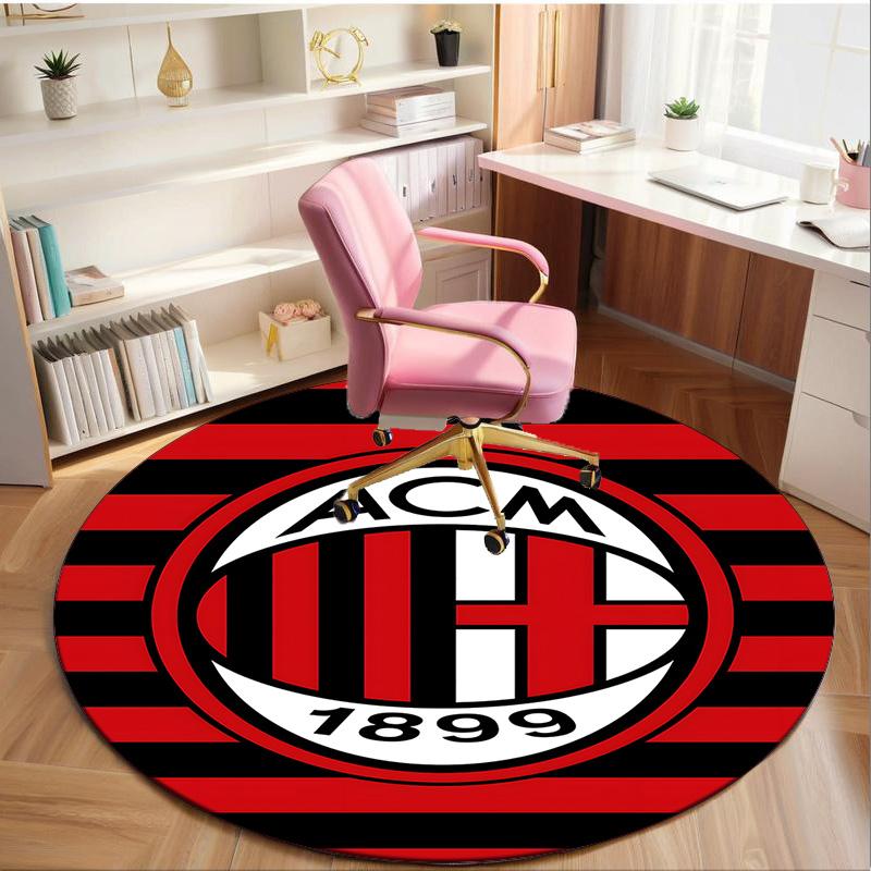 1PCS Tappeto Rotondo Milan Football Club Stampato Tappeto Rotondo per Area, Tappeto per Casa Ufficio, Tappeto Rotondo per Sedia, Tappeto Decorativo Regali per Fan Regalo di Natale