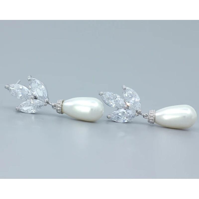 Imitation Pearl Pendant Earrings Cubic Zirconia Elegant women's Wedding Holiday Party Jewelry