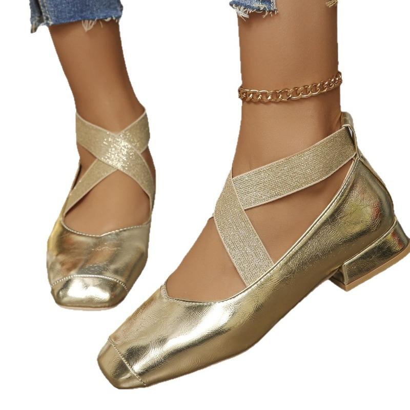 New French Retro Fashion Square Toe Middle Heel Mary Jane Shallow Toe Shoes for Dance Single Shoes
