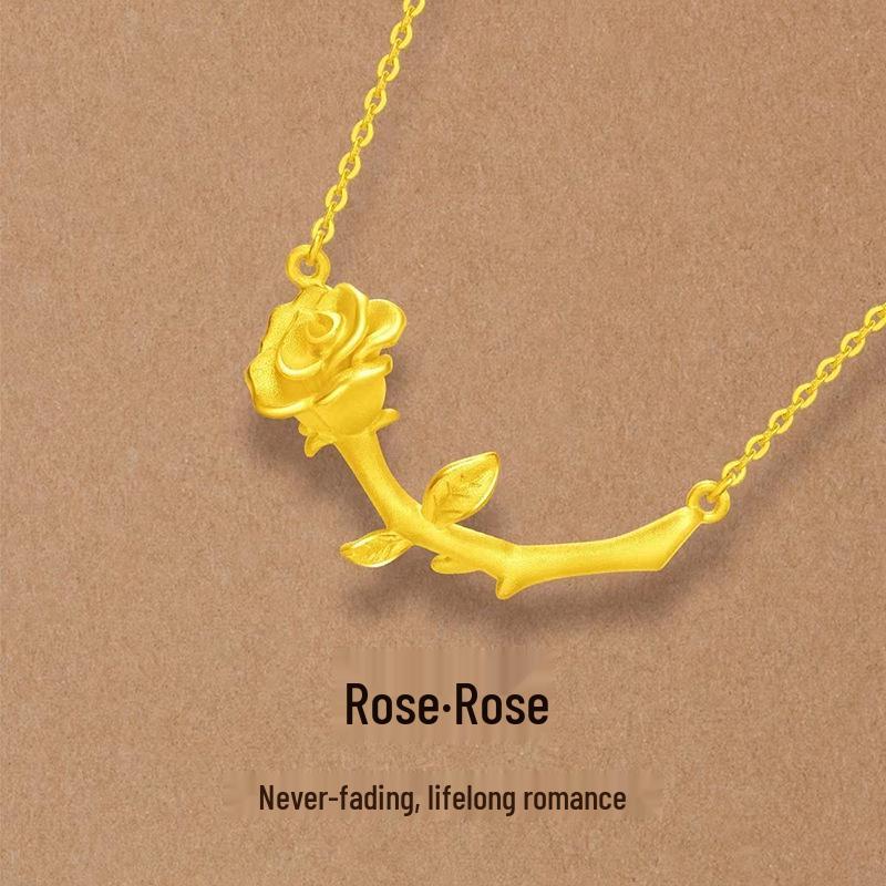 24K Gold-Plated Rose Pendant Necklace: Elegant Women's Jewelry Gift