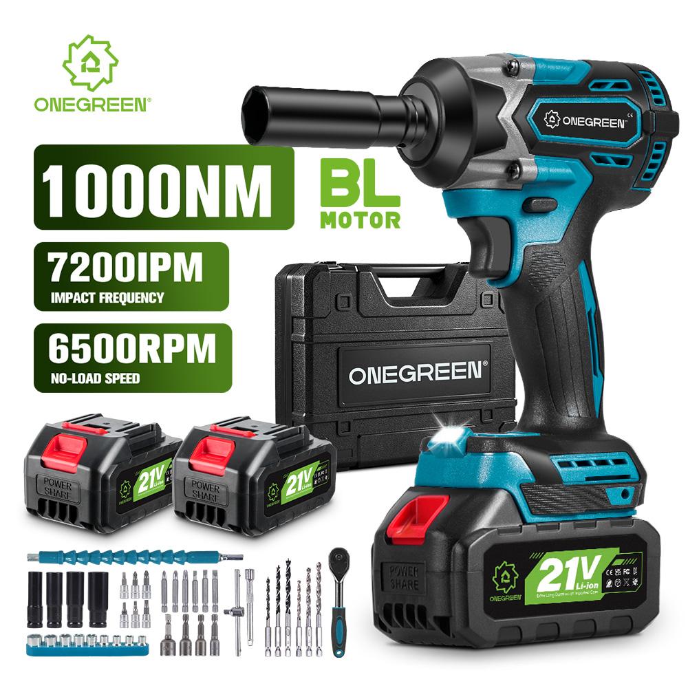 ONEGREEN Brushless 1000N.M Electric Impact Wrench 1/2" Cordless Drill Screwdriver Car Repair Power Tool For Makita Battery Pin