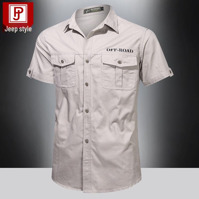 Men's Summer Military-Style Cotton Short-Sleeve Shirt - Casual, Lightweight, Multi-Pocket, Plus Size Workwear