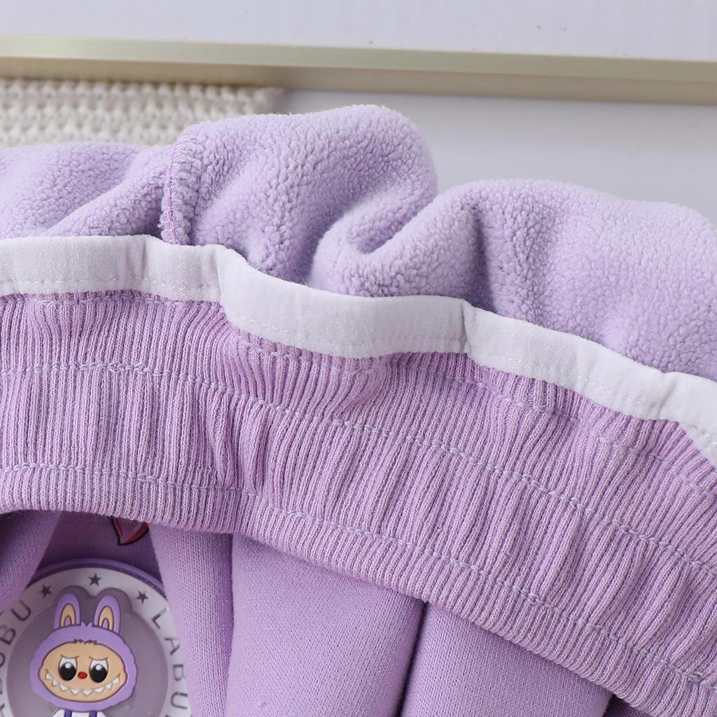 2025 Winter Girls' Cartoon Fleece-Lined Pull-On Pants - Kids' Autumn/Winter Casual One-Piece Pants
