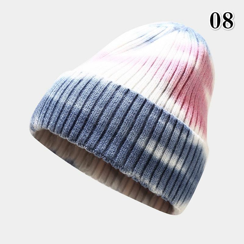 Damen Batik-Pullovermütze Herbst und Winter Gerollte Spitzmütze Warme Outdoor-Beanie Wollmütze