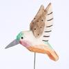 Wood Carving Hummingbird Ornament with Tree Stump/Bell Handcrafted Bird Figurine Statue Sculpture