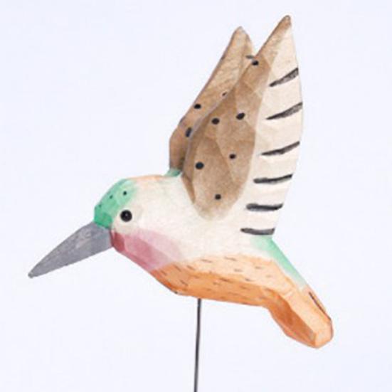 Wood Carving Hummingbird Ornament with Tree Stump/Bell Handcrafted Bird Figurine Statue Sculpture
