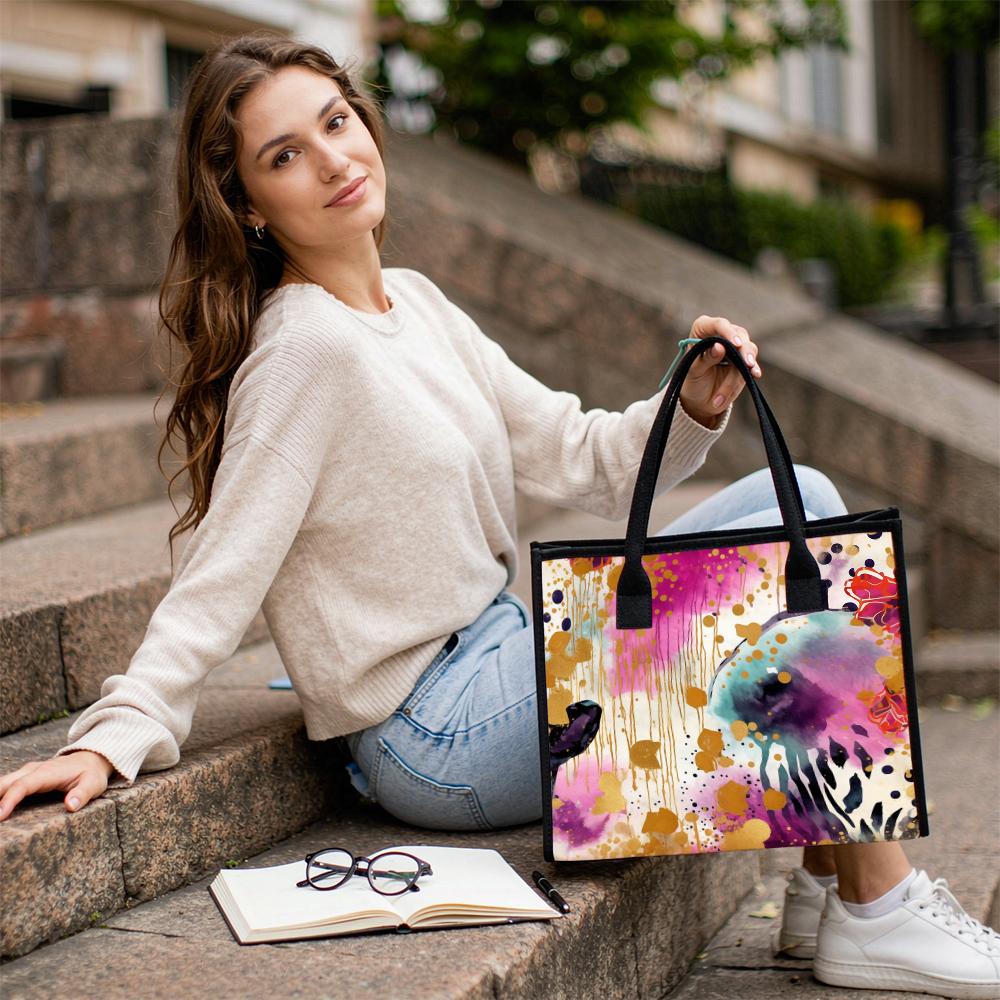 Colorful Watercolor Print Tote Bag Fashion Casual Large Capacity Portable Daily Shoulder Handbag for Women Shopping Travel