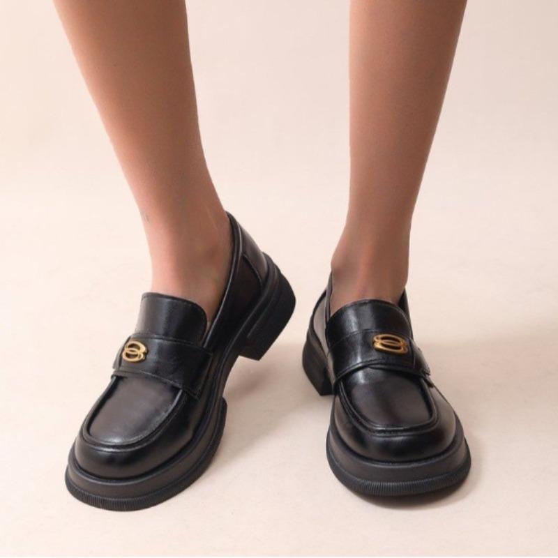 New Thick Sole Shoes Women's Autumn Retro British Style Small Leather Shoes Thick Heel Soft Sole Single Shoes Zapatos Mujer