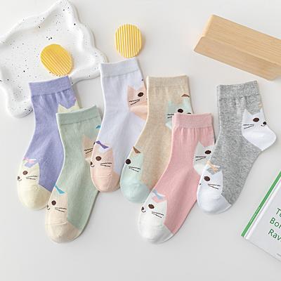 6 Pairs of Women's Kitty Meow Character Socks