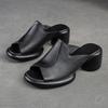 Johnature Peep Toe Terlik Düz Renk Vintage Hakiki Deri Yüksek Topuklu Rahat Basit Kadın Ayakkabı