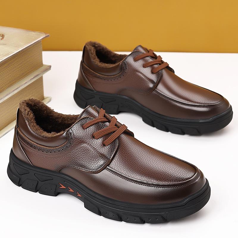 Cotton shoes men's winter new men's casual leather shoes warm men's shoes medium old dad shoes