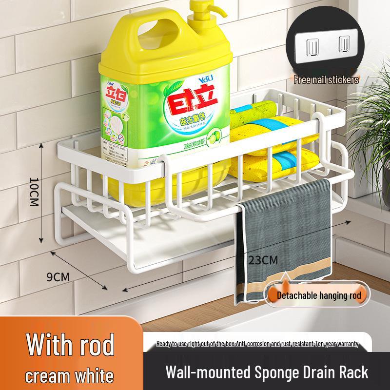 Multifunctional Wall-Mounted Kitchen Drainer Rack – New Style, Multi-Layer Carbon Steel Dishcloth Storage