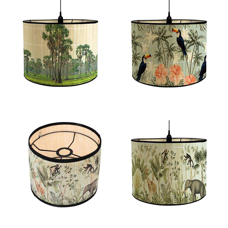 Retro Style Plant Printing Lampshade Handmade Bamboo Lampshades Green Plants Lampshades