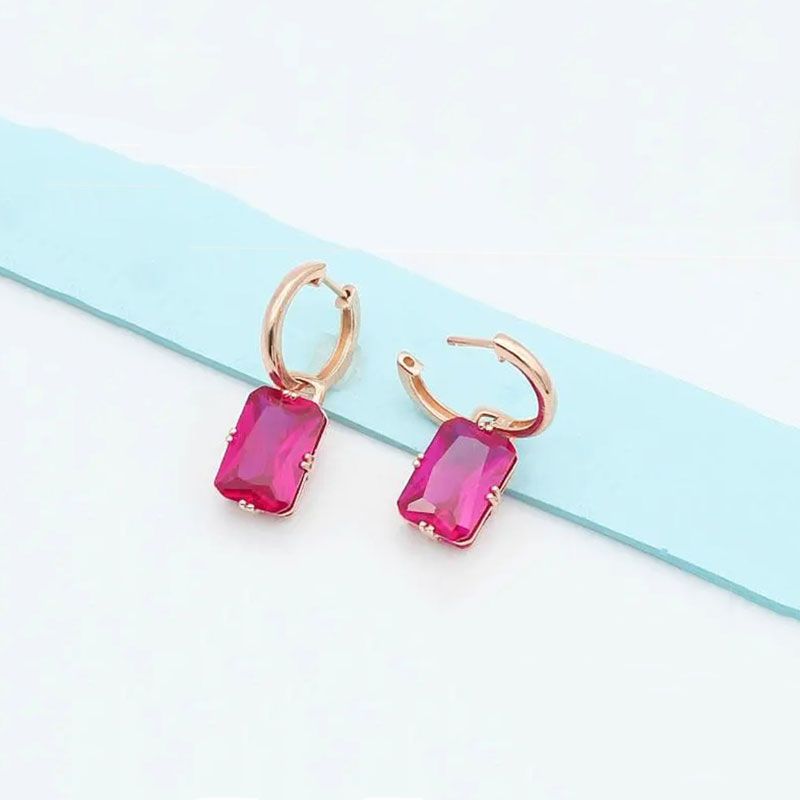 Purple Gold Square Earrings With Redstone Geometric Earrings Rose Gold Plated Sweet Jewelry Women